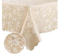 smiry Waterproof Vinyl Tablecloth, Rectangle Heavy Duty Table Cloth, Wipeable Table Cover for Kitchen and Dining Room (Beige, 60" X 84")