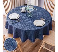 smiry Waterproof Vinyl Tablecloth, Round Heavy Duty Table Cloth, Wipeable Table Cover for Kitchen and Dining Room (Navy Blue 1, 70" Round)