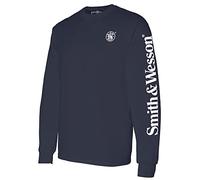 Smith and Wesson® Officially Licensed Men's Solid Graphic T-Shirt, American Flag and S&W Long-Sleeve Logo Classic Tee, Navy, Large