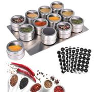 Smith & Barker - 12 Powerful Magnetic Spice Tins- Stainless Steel Spice Storage Containers, Kitchen Spice Jars with Clear Lid with Sift & Pour, Wall Stainless-Steel Base, Includes 120 Labels