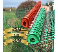 Smith & Barker Barrier Fencing Mesh Roll 130gsm 1 Metre High Temporary Garden Outdoor Dog Fence Building Site Plastic 25M 50M Netting Pins Stakes Shepherds Crook