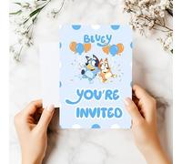 Smith Bros Printers 1898 Bluey A6 Two Sided Invitations (WRITE ON) Birthday Party Invites (Pack of 24 & Envelopes and 24 'Thanks For Coming To My Party' 30mm Stickers)