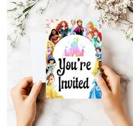 Smith Bros Printers 1898 Disney Princesses A6 Two Sided Invitations (WRITE ON) Birthday Party Invites (Pack of 24 & Envelopes and 24 'Thanks For Coming To My Party' 30mm Stickers) (Without Envelopes)