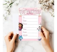 Smith Bros Printers 1898 Gabby's Dollhouse A6 Two Sided Invitations (WRITE ON) Birthday Party Invites (Pack of 24 & Envelopes and 24 'Thanks For Coming To My Party' 30mm Stickers) (Without Envelopes)