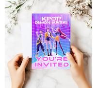 Smith Bros Printers 1898 KPop Demon Hunters A6 Two Sided Invitations (WRITE ON) Birthday Party Invites (Pack of 24 & Envelopes and 24 'Thanks For Coming To My Party' 30mm Stickers)