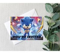 Smith Bros Printers 1898 Sonic A6 Two Sided Invitations (WRITE ON) Birthday Party Invites (Pack of 24 & Envelopes and 24 'Thanks For Coming To My Party' 30mm Stickers)