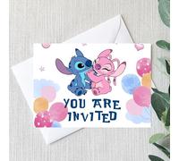 Smith Bros Printers 1898 Stitch A6 Two Sided Invitations (WRITE ON) Birthday Party Invites (Pack of 24 & Envelopes and 24 'Thanks For Coming To My Party' 30mm Stickers)