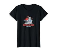 Smith Island Maryland Sailboat Sunset Design Value Graphic T-Shirt, Women, Black, S