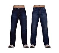 SMITH & JONES 2 Pack Mens Stretch Jeans Zip Fly, Classic Everyday Denim Trousers Stretchy Man Straight Leg Jean Black Blue Stonewash Dark Regular Waist Twin Multipack Dark Wash/Stonewash 36W /30L