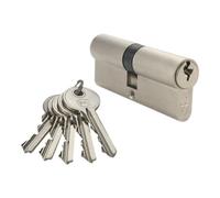 Smith & Locke 1 Star Satin Nickel-Plated Brass Fir Euro Cylinder Lock Keyed Alike 50/50, (L)100mm (W)17mm