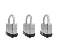 Smith & Locke Laminated Steel Closed Shackle Padlock (W)43mm, Pack Of 3
