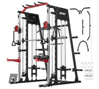 Smith Machine for Home Gym, 2200LBS Heavy Duty Power Cage with Dual Pulley System, Cable Crossover Machine for Home Gym with Barbell, Weight Storage & Multi-Functional Training Stations (Red)