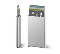 Smith Smart Shop Minimalist Credit Card Holder Pop Up Cards RFID Protection Slim Metal Wallet, Silver, Minimalist