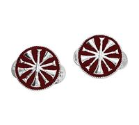 Smith & Warren Red Five crossed Fire Chief Bugles On Round Disc Collar Insignia Silver Finish Fire Uniform Pin