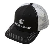Smith & Wesson Mens Trucker Hat Baseball Cap 2 Color with Emblem Logo Contrast Stitching Mesh Back Officially Licensed, One Size, Black/Grey, Denim Blue, Medium
