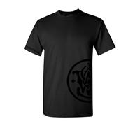 Smith & Wesson Officially Licensed Men's 100% Cotton Short Sleeve Crewneck Graphic T-Shirt, S&W Wrap-Around and Arm Logo Tee, Monochromatic Black, Large