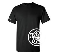 Smith & Wesson Officially Licensed Men's 100% Cotton Short Sleeve Crewneck Graphic T-Shirt, S&W Wrap-Around and Arm Logo Tee, Black, Large