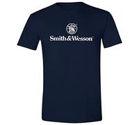 Smith & Wesson Officially Licensed Men's Short Sleeve Crew Neck T-Shirt, S&W Classic Stacked Logo Graphic Tee, Navy, XL