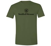 Smith & Wesson Officially Licensed Men's Short Sleeve Crew Neck T-Shirt, S&W Classic Stacked Logo Graphic Tee, Military Green, Large