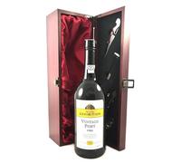 Smith Woodhouse Quinta da Maladen Vintage Port 1985 Wine Society bottling in a silk lined wooden box with four wine accessories, 1 x 750ml