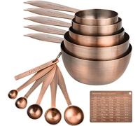 Smithcraft 12-Piece Measuring Cup Set, Stainless Steel with Copper Finish, Engraved US & Metric Markings, Includes 5 Cups, 5 Spoons, 1 Leveler, 1 Measure Equivalents