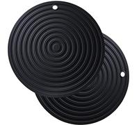 Smithcraft Silicone Trivets for Hot Dishes, Pots and Pans, Large Dia 9.45" Hot Pads for Kitchen Quartz Countertops, Round Microwave Mat, Versatile Trivet Mat, Durable Heat Resistant Mats Set 2 Black