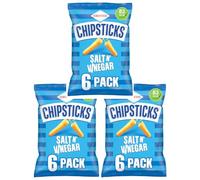 Smiths Chipsticks Salt & Vinegar Multipack Crisps (6 x 17g) X 3 Pack, Salt & Vinegar Flavour Maize & Potato Snack, No artificial colours, Baked, not Fried, Suitable for vegetarians