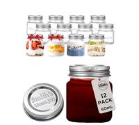 Smiths Mason Jars Glass Chupitos 12 Pack set x 2oz or 60ml per Shot Glasses with Lids Ideal Herbs and Spices Storage, Preserving Jars, Wedding Favors and great for on the go sauces