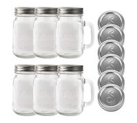 Smiths Mason Jars with Handle - 16oz/473ml Glass Mason Cup Jars with Handles and Lids (6 Pack) - Smoothie Glasses, Overnight Oats Jar, Iced Coffee, Milkshake & Cocktail Mugs