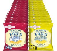 Smith's Scampi and Bacon Fries, 12x Bacon Fries 24g and 12x Scampi Fries 27g Pub Card Bundle Snack With Lemon & Bacon Flavor