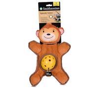 Smithsonian Squeaky Safari Dog Toy - Stuffing-Free Plush with Crinkle, Squeaker & Treat-Fill TPR Belly - Dental-Friendly Chew Toy - Lion, Monkey, Tiger or Zebra