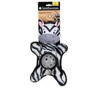 Smithsonian Squeaky Safari Dog Toy - Stuffing-Free Plush with Crinkle, Squeaker & Treat-Fill TPR Belly - Dental-Friendly Chew Toy - Lion, Monkey, Tiger or Zebra