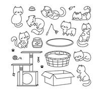 Smitten Kittens Dies and Stamps Sets for Card Making Embossing Stencil Die Cuts Punch Template Moulds Arts Crafts Cats Fishes Transparent Silicone Seal Stamp for DIY Scrapbooking Paper Crafting