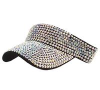 SMIUPIN Bling Shiny Rhinestones Sun Visor hat Cap for Women,Adjustable Summer Beach Visor Caps Running Tennis Golf Jogging Sun hat (Black hat+AB Color Rhinestone)