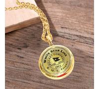 Smizzy Brass Engraved Pocket Compass White Star line RMS Titanic 1912| Nautical Gift Working Model with Chain, 1 Pc, Golden