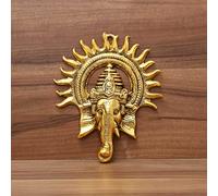 SMIZZY ; (RE)TOUCHING LIVES Smizzy Ganesha Idol for Home Decor with Surya Chakra - Wall hangings Lucky Fengshui - Indian Decorative Gifts Showpiece (20 cm x 3 cm x 23 cm, Golden), Metal