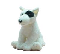SMJWH Cute Sitting White Dog Plush Toy Stuffed Puppy Doll with Eye Patch, Realistic Short Stable Companion, for Pet Lovers