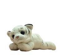 SMJWH Eyes White Tiger Plush Toy Super Soft Stuffed Animal Cute Cub Doll Lying Down Cuddly Gift for Kids and Nursery Decor