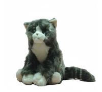 SMJWH Lifelike Grey & White Sitting Plush Toy Stuffed Animal Kitten Doll, Super Soft Cuddle Buddy, Realistic Pet Gift for Kids