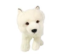 SMJWH Realistic Arctic Fox Plush Toy White Stuffed Animal Cuddle Soft Wolf Pup Replica Gift for Kids Boys Girls