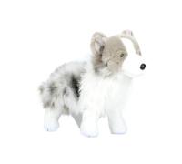 SMJWH Realistic Australian Shepherd Plush Toy, Soft Stuffed Grey & White Dog Doll, Cute Standing Aussie Sheepdog Cuddly, Birthday Gift for Kids Girls