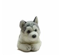 SMJWH Realistic Siberian Husky Dog Plush Toy Lying Down Stuffed Animal Doll High-Density Material Cuddly Puppy Pet Simulation Gift for Kids