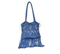 SMKBDFC Bohemian Fashion Handbag, Hollow Cotton Rope Shoulder Bag, Tassel Exotic Woven Retro Literary Bag for Women(blue)