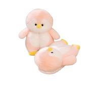 SMKBDFC Cute Little Penguin Winter Fluffy Slippers Women's Closed-heel Slippers Non-slip Soft-soled Home Shoes Couple Style Cotton Shoes(41,pink)
