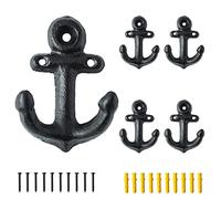 SMKOLIN 5 Pcs Cast Iron Anchor Hooks 3'' Decorative Wall Hooks Vintage Coat Hooks Antique Black
