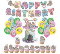 SMLHPARTY Birthday Decorations: 13pcs Cake Decorations, 16pcs Multicolored Cartoon Balloons, 1pcs Happy Birthday Banner - Birthday Party Supplies