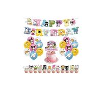 SMLHPARTY Birthday Party Decorations: 16pcs Balloons, 1pcs Birthday Banner, 13pcs Cake Toppers - Red, Blue, Yellow - Cartoon Theme