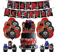 SMLHPARTY Birthday Party Decorations: 18pcs Balloons, 13pcs Cake Toppers, 1pcs Happy Birthday Banner - Roblox Cartoon Theme - Red