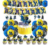 SMLHPARTY Birthday Party Decorations: 18pcs Balloons, 25pcs Cake Decorations, 1pcs Birthday Banner, 6pcs Spirals - Blue, Cartoon Theme