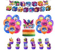 SMLHPARTY Blox Fruits Birthday Party Supplies: 16pcs Balloons, 1pcs Banner, 13pcs Cake Toppers - Blue, Green, Red Cartoon Theme
